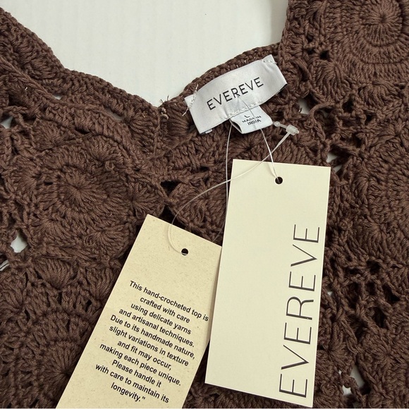 Evereve Hand Crochet Floral Lace Tank Top Brown Boho Sleeveless Size L - Picture 3 of 3